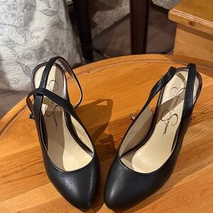 Elegant Black Slingback Heels w wrap around buckle